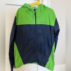 Columbia Kids Hooded Rain Jacket - Navy & Lime size L